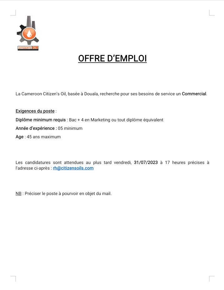 LoumaJobs's tweet photo. Citizen's Oil recrute :
👉 01 Comptable,
👉 01 Commercial,
👉 01 Réceptionniste.

Lieu : Douala
Délai : 31/07/2023

Like et retweet pour partager l'information avec ton réseau 😉 https://t.co/3RxiM8dadw