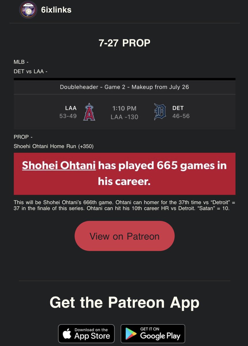 6ixlinks's tweet photo. silly to think Shohei Ohtani wouldn’t homer in his 666th game 😜 #Gematria #GoHalos https://t.co/2W01aoPjsq