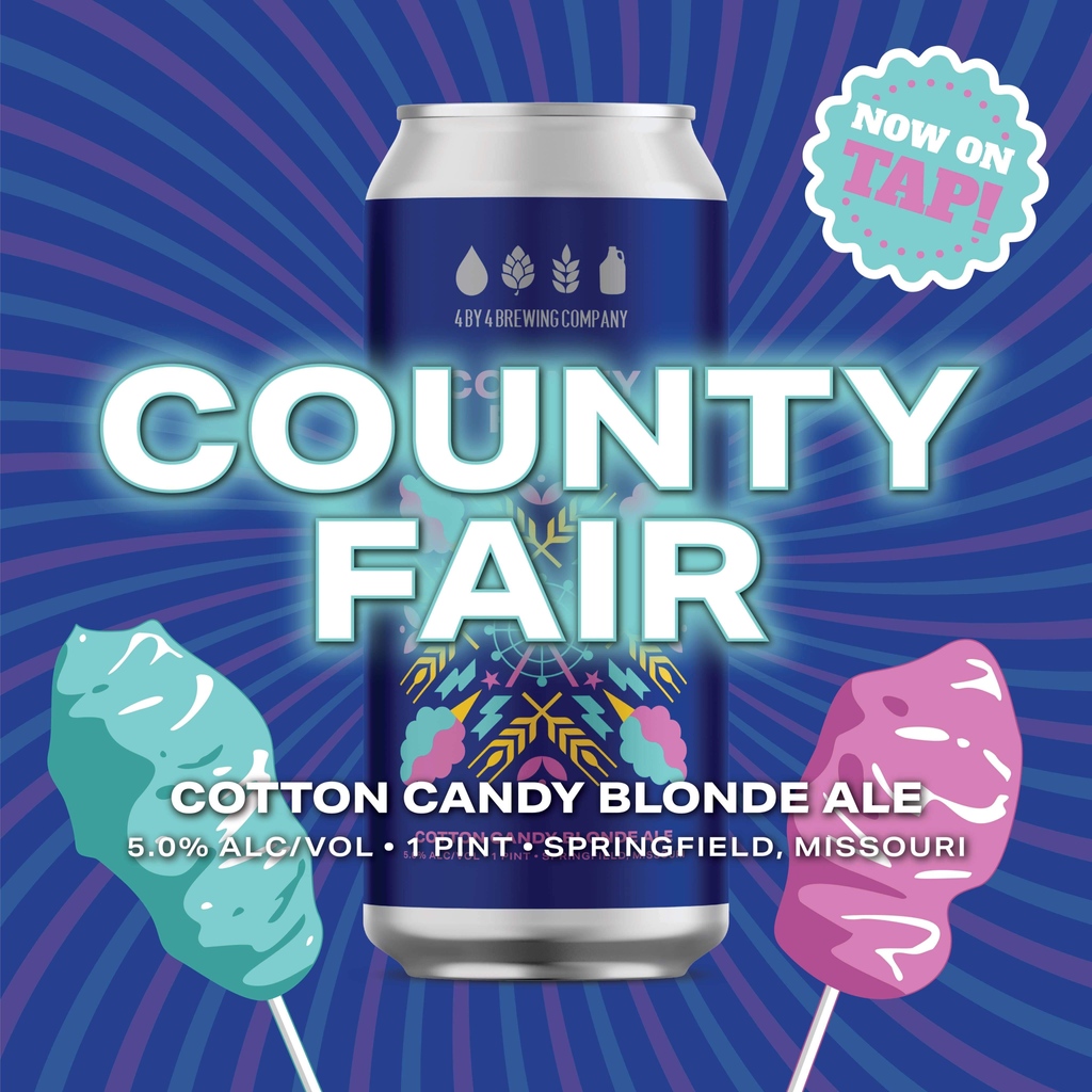 Now On Tap: COTTON CANDY BLONDE is at both locations!

**COME & GET IT**

#smallbatch #cottoncandybeer #cottoncandyale #countyfairblondeale #blondeale #hopforward #notsweet #cottoncandytaste #springfieldmo #ozarkempirefair #4by4brewingco