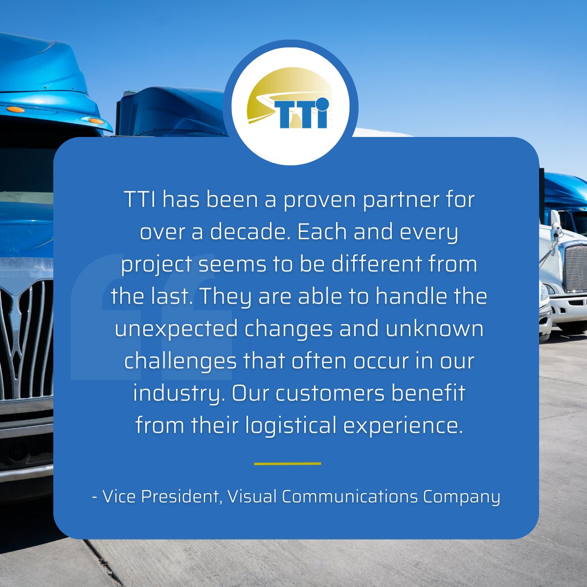 We love to receive such positive feedback from our valued clients! If you want to experience the reliable services that TTI Logistics offers, visit our website today to learn. loom.ly/bgvzpLM