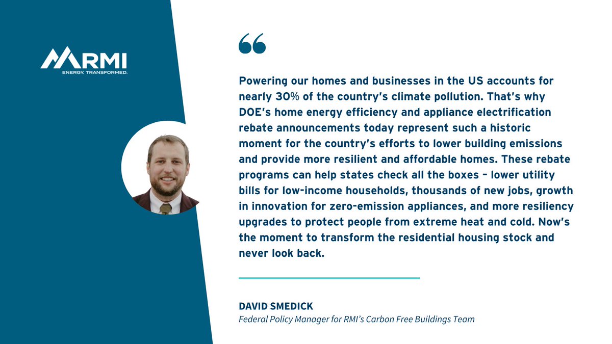 RMI Buildings (@rmibuildings) on Twitter photo 📣 BREAKING: <a href="/ENERGY/">U.S. Department of Energy</a> just released guidance on how states & territories can distribute $8.5B in home energy efficiency & electrification rebates that will:
🏡 Save households up to $1B annually
👷🏽 Create 50K jobs
💰 Prioritize low-income households
energy.gov/articles/biden… 📣 BREAKING: <a href="/ENERGY/">U.S. Department of Energy</a> just released guidance on how states & territories can distribute $8.5B in home energy efficiency & electrification rebates that will:
🏡 Save households up to $1B annually
👷🏽 Create 50K jobs
💰 Prioritize low-income households
energy.gov/articles/biden…