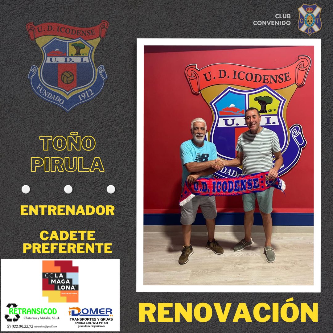 IcodenseOficial's tweet photo. | ✍🏼
RENOVACIÓN
Toño “Pirula” continúa como Entrenador de nuestro Cadete de categoría Preferente, en la próxima temporada 23/24.
¡Gracias por querer seguir formando parte de nuestra historia!
#VamosIcodense 🔴🔵 https://t.co/SizxXtJRDM