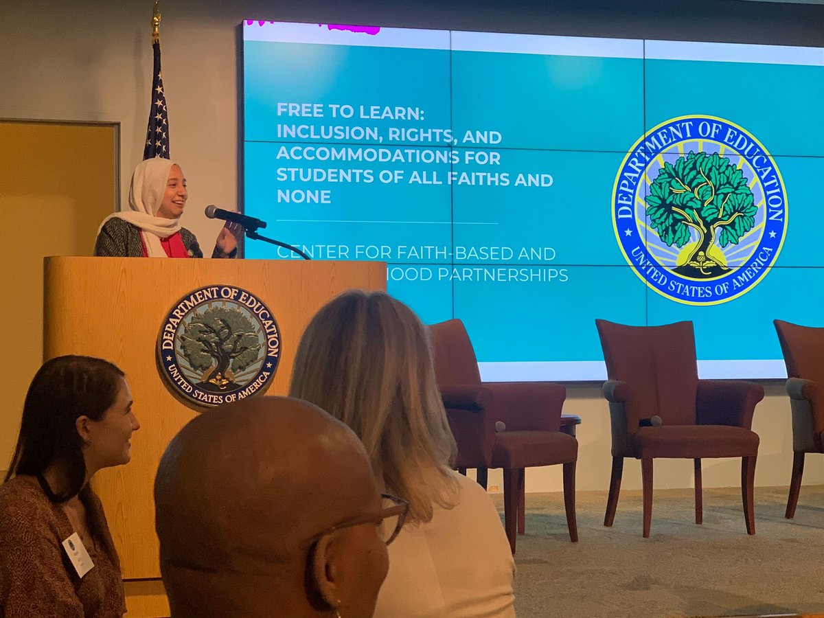 usccrcc's tweet photo. #AMCLI director @soraya_aydin was honored to represent CRCC at a @usdoegov event with #AMCLI fellow @MaggieM_S, director of @HHSGov Center For Faith-based and Neighborhood Partnerships, AMCLI fellow @JenanMohajir from @interfaithusa, & Dr. Sara H. Deen of the Palos Verdes USD. https://t.co/ApoZhX9TzA