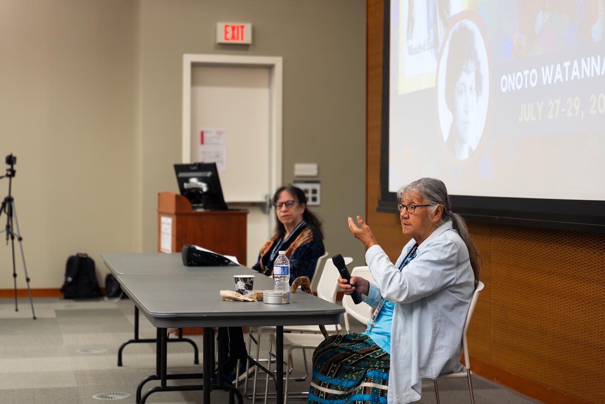 UCalgaryLibrary's tweet photo. The @WEatonArchive Conference opened this morning with opening remarks from Conference Director @Marychapman62, a blessing from Florence Kelly, Elder from the Onigaming First Nation, and a presentation from Diana Birchall, Eaton's granddaughter and biographer. https://t.co/u08Rk1ypAi