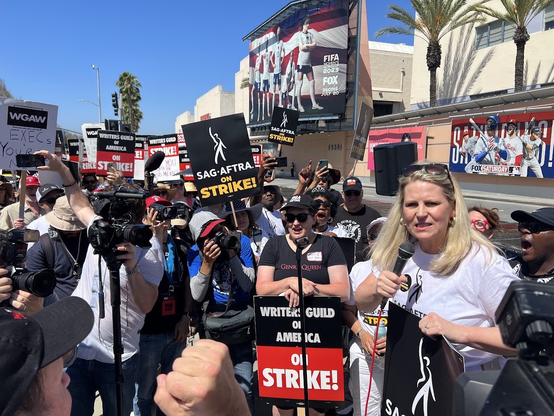 It's an honor to stand alongside a group of kickass labor activists at today's <a href="/WGAWest/">Writers Guild of America West</a> <a href="/sagaftra/">SAG-AFTRA</a> picket line!

We're here to send a message to Hollywood executives: This isn't fiction. Livelihoods are at stake, and we'll be here as long as it takes! #WeWillWin