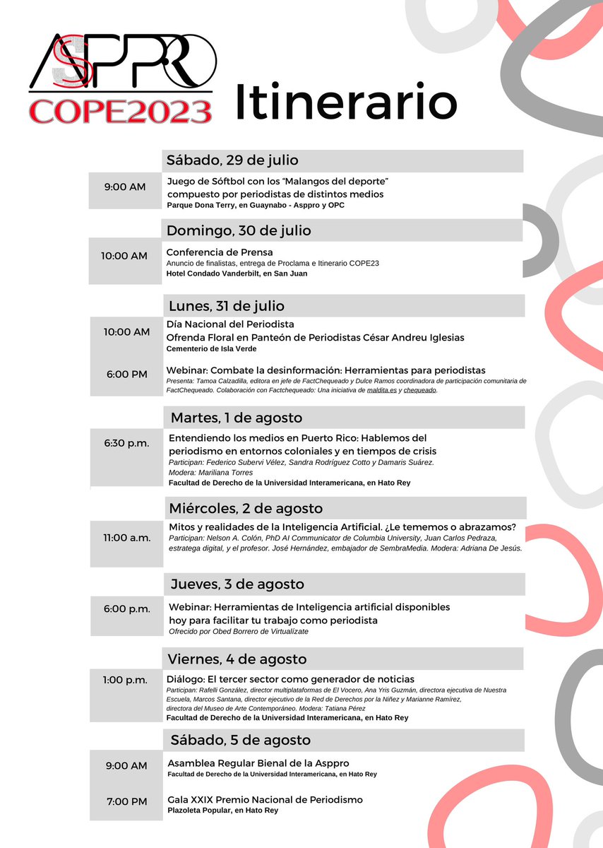 asppro_oficial's tweet photo. Recordatorio. Ya casi empieza la #COPE23 Anota las fechas y actividades. La Asamblea es para miembros que a esa fecha se reactiven y la Gala solo por invitación para miembros activos al 20 de julio de 2023. ¡Te esperamos! https://t.co/IGOcmlnukV