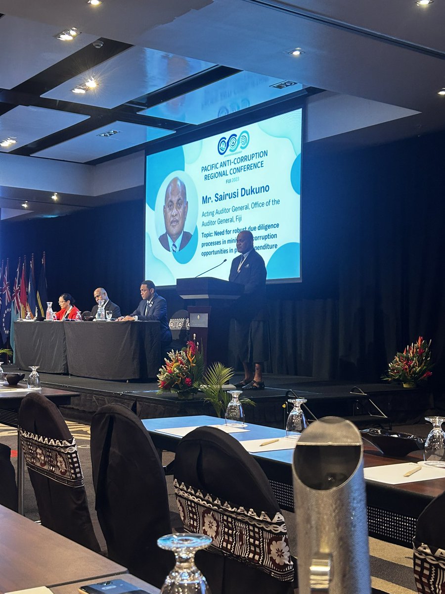 LoTVula's tweet photo. Second day here at the Pac AC Regional Conference, presentation from the Actng Auditor General Office in Fiji, Mr Sairusi Dukuno. Speaking on the need for robust due diligence processes in minimising corruption opp in public expenditure.
#UnitedAgainstCorruption #PACRC https://t.co/TKs2eBVxv2