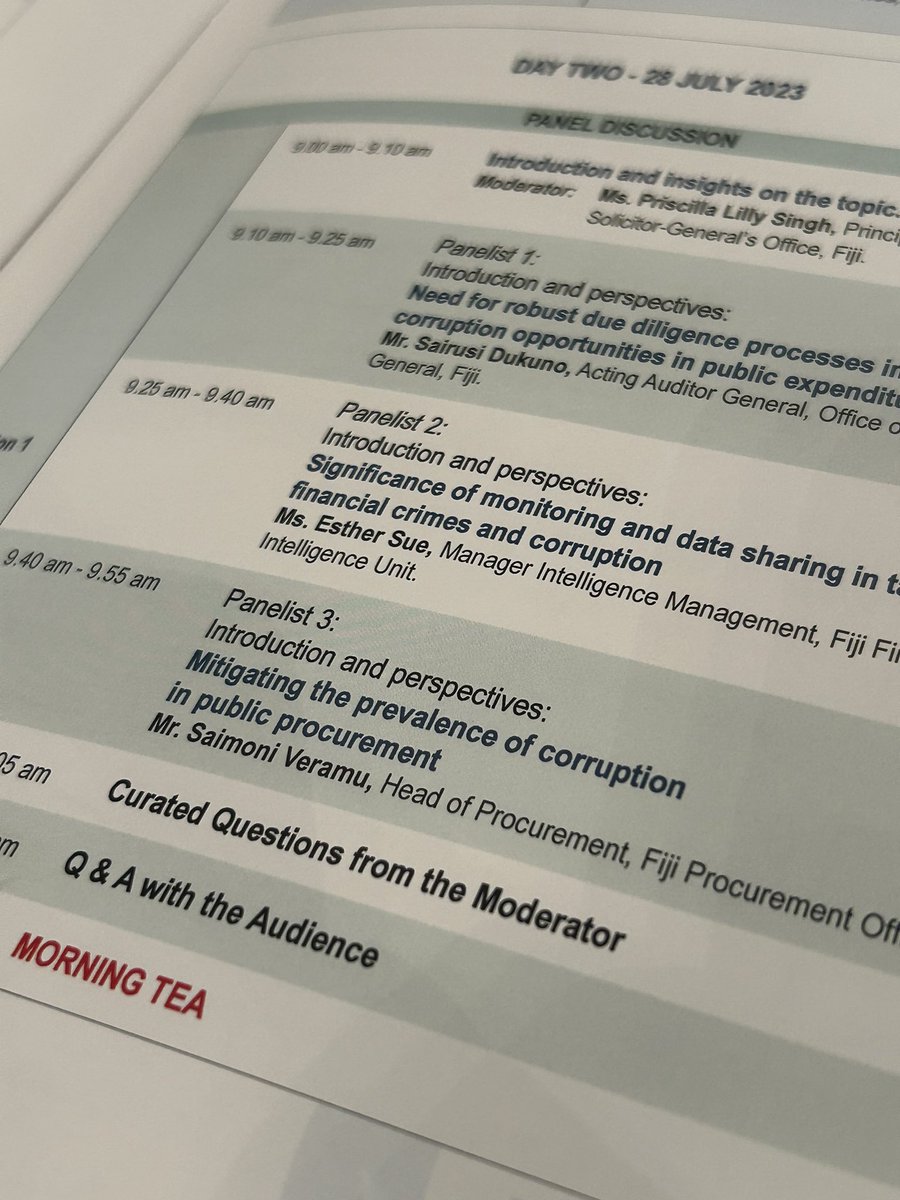 LoTVula's tweet photo. Second day here at the Pac AC Regional Conference, presentation from the Actng Auditor General Office in Fiji, Mr Sairusi Dukuno. Speaking on the need for robust due diligence processes in minimising corruption opp in public expenditure.
#UnitedAgainstCorruption #PACRC https://t.co/TKs2eBVxv2