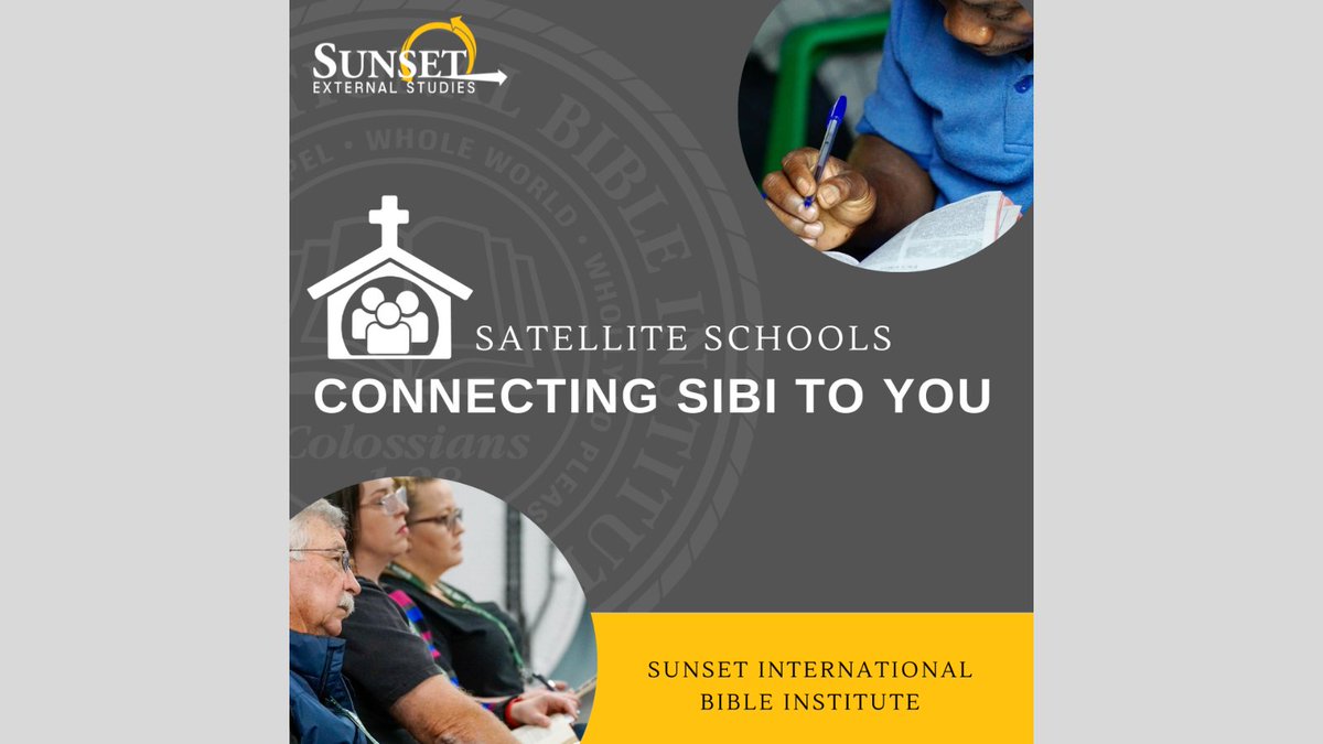 SunsetBible's tweet photo. A SIBI Satellite School is an opportunity for a congregation and church leaders to enhance the Biblical depth of their members by offering SIBI's core course curriculum. To learn more about this opportunity, contact Britton  Pruitt - britton.pruitt@sunset.bible https://t.co/f9hBPwik9q