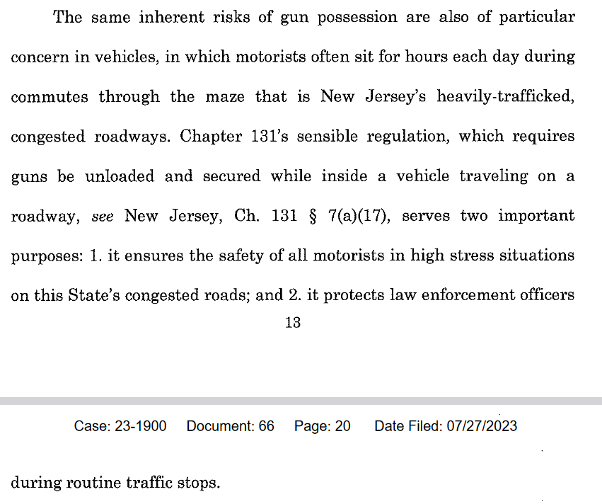 gunpolicy's tweet photo. The only amicus that mentioned NJ's vehicle carry ban is the one from the County Prosecutor's Association, which argues it's necessary because the state has more traffic than others and because police can't be trusted to not shoot carry permit holders after pulling them over: https://t.co/JGF1Gtso2n