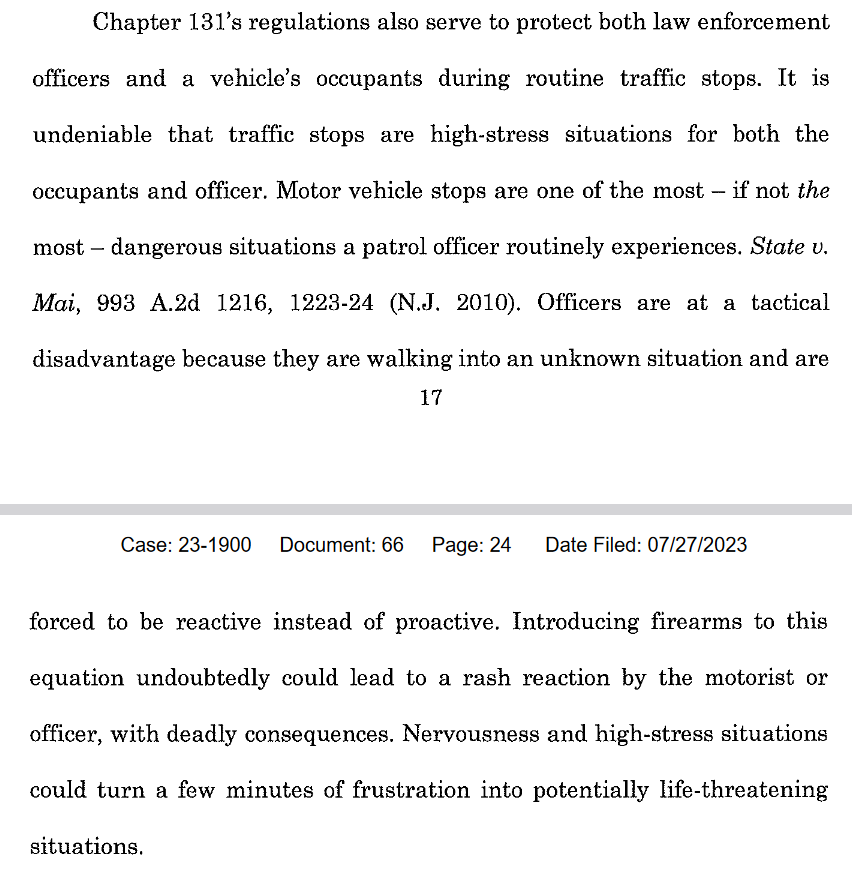 gunpolicy's tweet photo. The only amicus that mentioned NJ's vehicle carry ban is the one from the County Prosecutor's Association, which argues it's necessary because the state has more traffic than others and because police can't be trusted to not shoot carry permit holders after pulling them over: https://t.co/JGF1Gtso2n