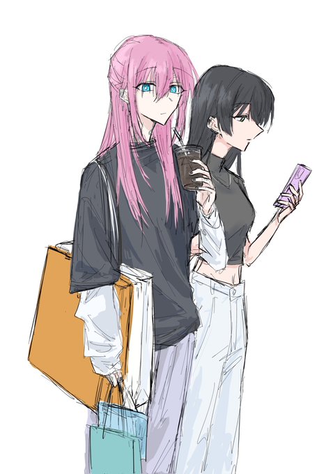 「2girls shopping bag」 illustration images(Latest)
