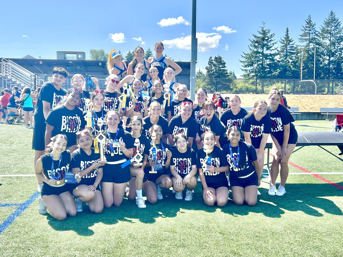 The Bethel HS Varsity and JV team ended camp with 2 first place trophies, 2 second place trophies, 2 third place trophies, 6 All Americans, and 3 pin it forward recipients!! Well done 🦬 Bison! #UCAwards23 <a href="/BethelSD/">Bethel Schools</a> <a href="/BethelHSBison/">Bethel High School</a>