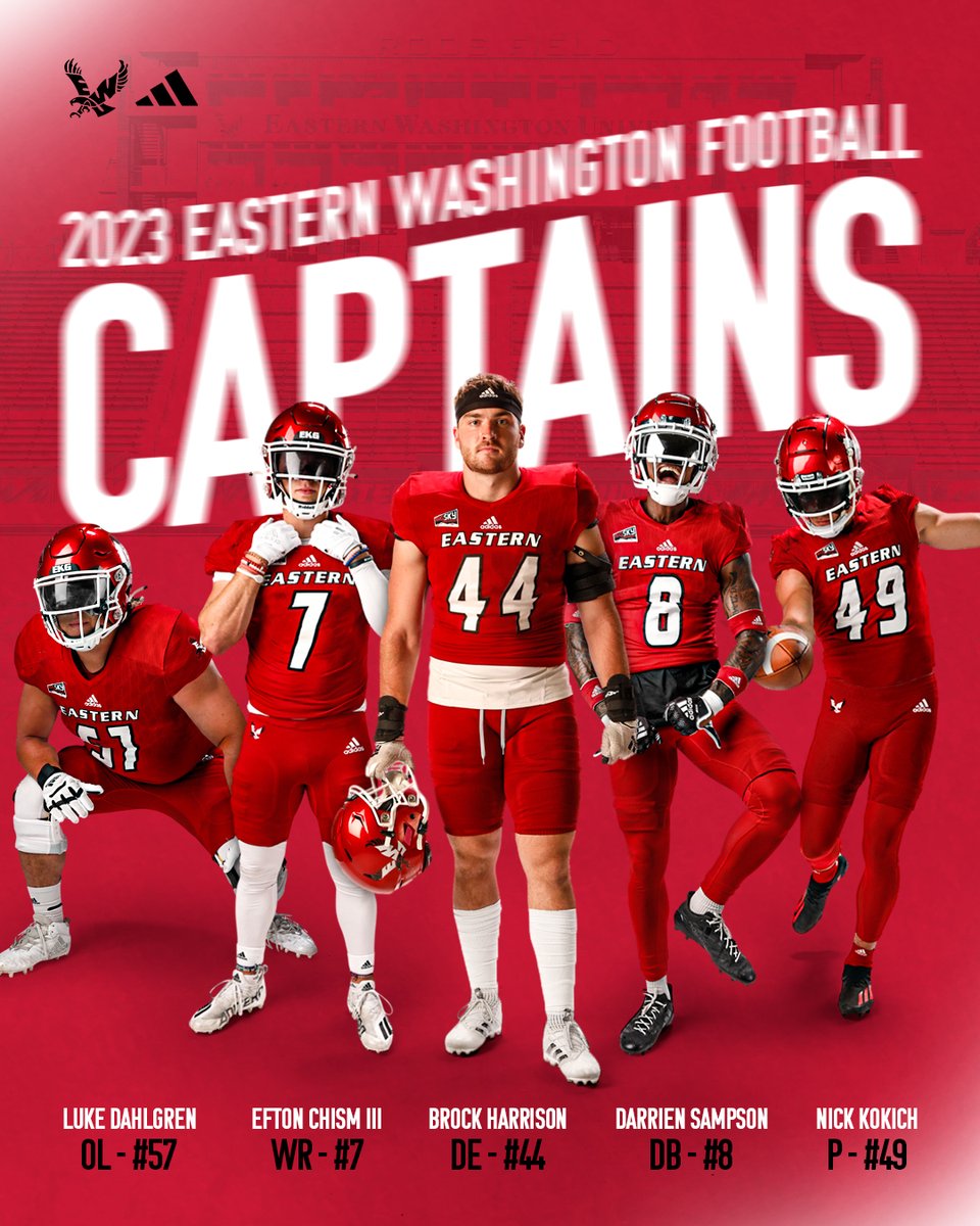 EWUFootball's tweet photo. 🤝 Your 2023 captains!

DETAILS 📋 https://t.co/Gcg2eWKtnC

#GoEags #EKG @EWUAthletics https://t.co/SpkERYZAOJ