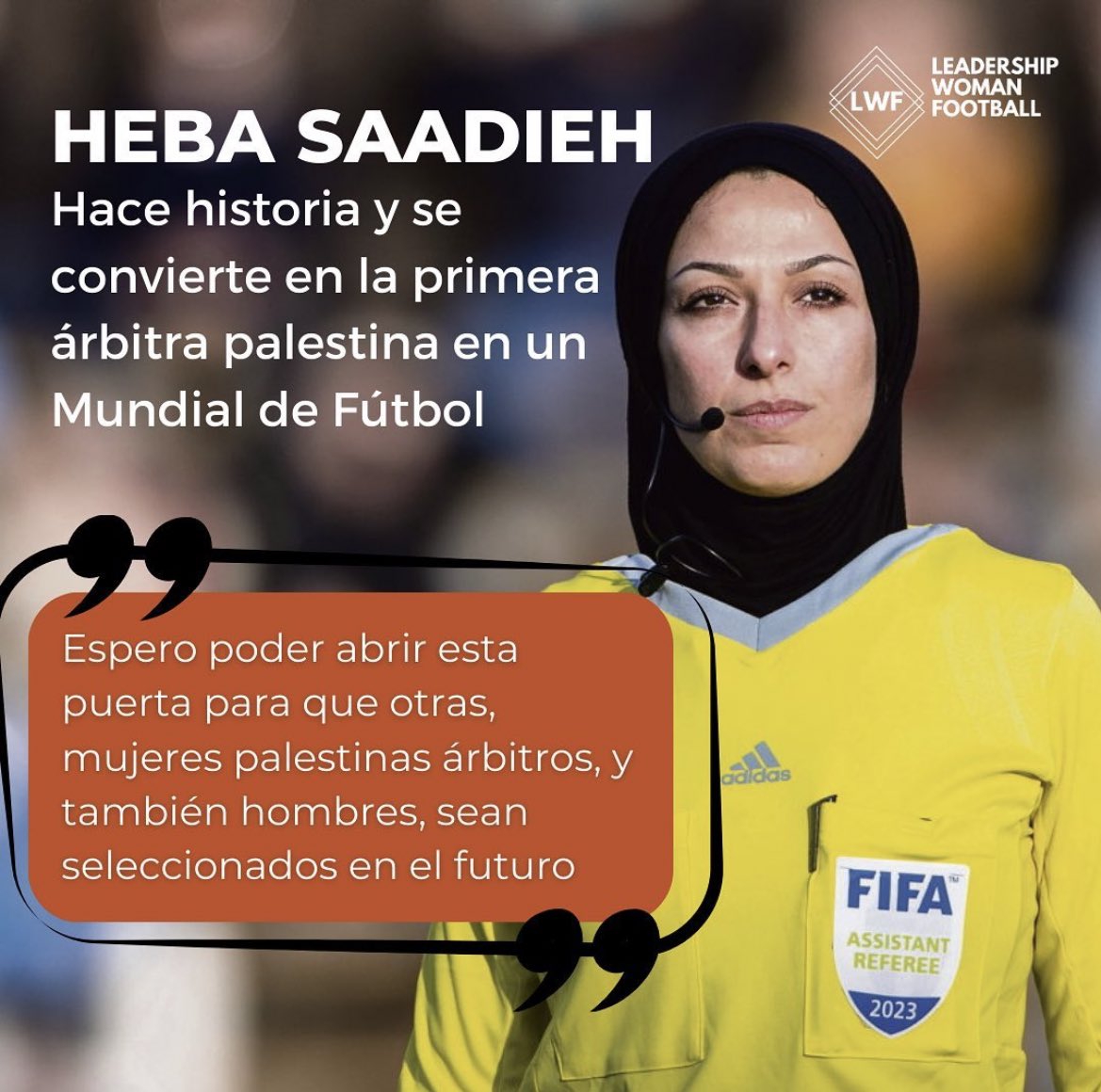 feminafootball's tweet image. #FIFAWWC 
#BeyondGreatness 

Heba Saadieh ha oficiado partidos en la Copa AFC Femenina y la Copa Asiática, en las eliminatorias para la Copa del Mundo y en los Juegos Olímpicos de Tokio 2020.

Romper esquemas, estereotipos y hacer historia en el deporte 👏🏽👏🏽👏🏽

📸: #LWF