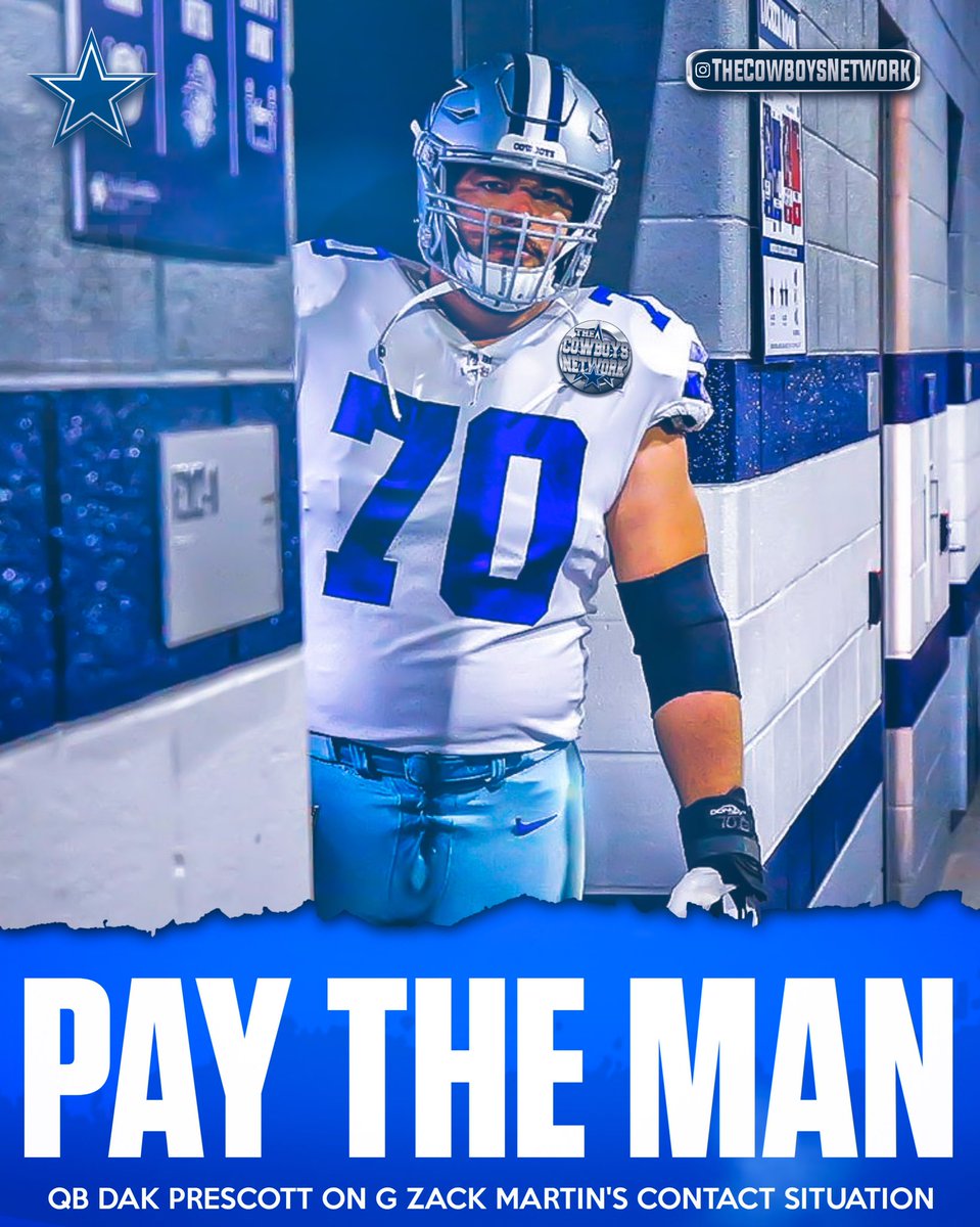 TheCowboysNet's tweet photo. #Cowboys QB Dak Prescott on All-Pro G Zack Martin's contract situation: Pay the man. ✭ https://t.co/i6psBz0WMR