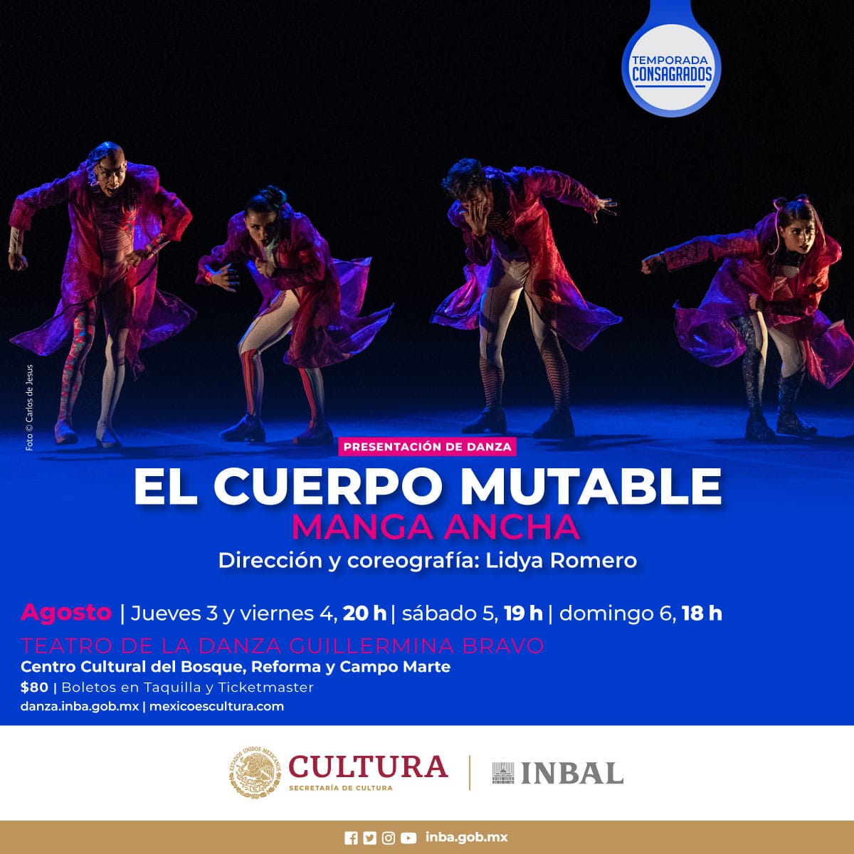 Cuatro súper villanos 🦸🏻‍♂️🦸🏻‍♀️ del anime japonés llegan al Teatro de la Danza Guillermina Bravo. 

La innovación del movimiento se hace presente en la temporada #Consagrados con la propuesta coreográfica de <a href="/cuerpomutable/">Lidya Romero</a>. 

📆 Del 3 al 6 de agosto
🎟️ $80 taquilla y Ticketmaster