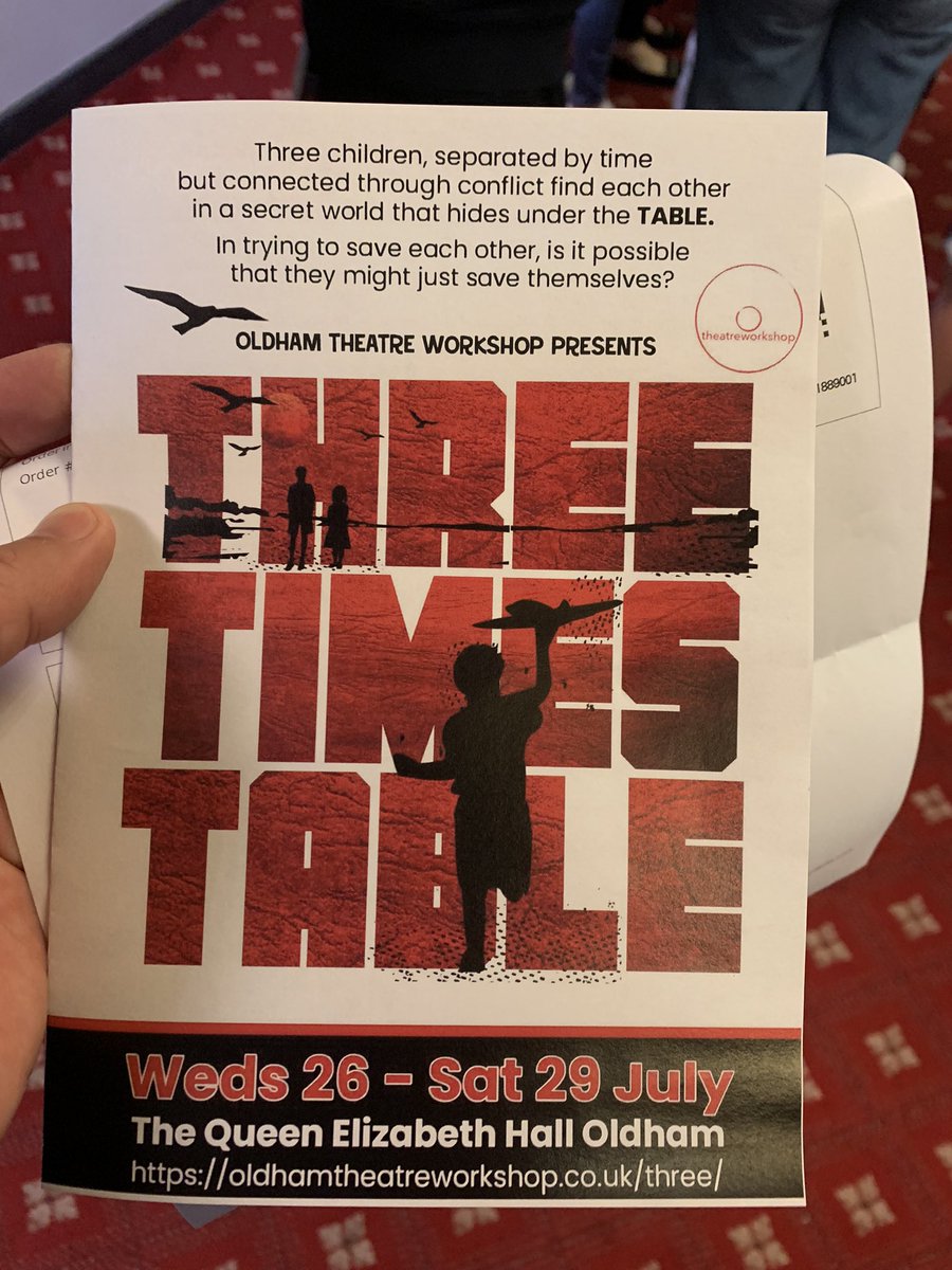 MrMadrigalOBE's tweet photo. An absolutely spellbinding production from @Jamesatherton1 and the team and cast of @OTWOldham #ThreeTimesTable - it took me back to Sunday Evening BBC children’s drama like Box of Delights or The Borrowers. Me and @misterknight had a regional theatre chairs night out! #Brill https://t.co/98AzfsnReC
