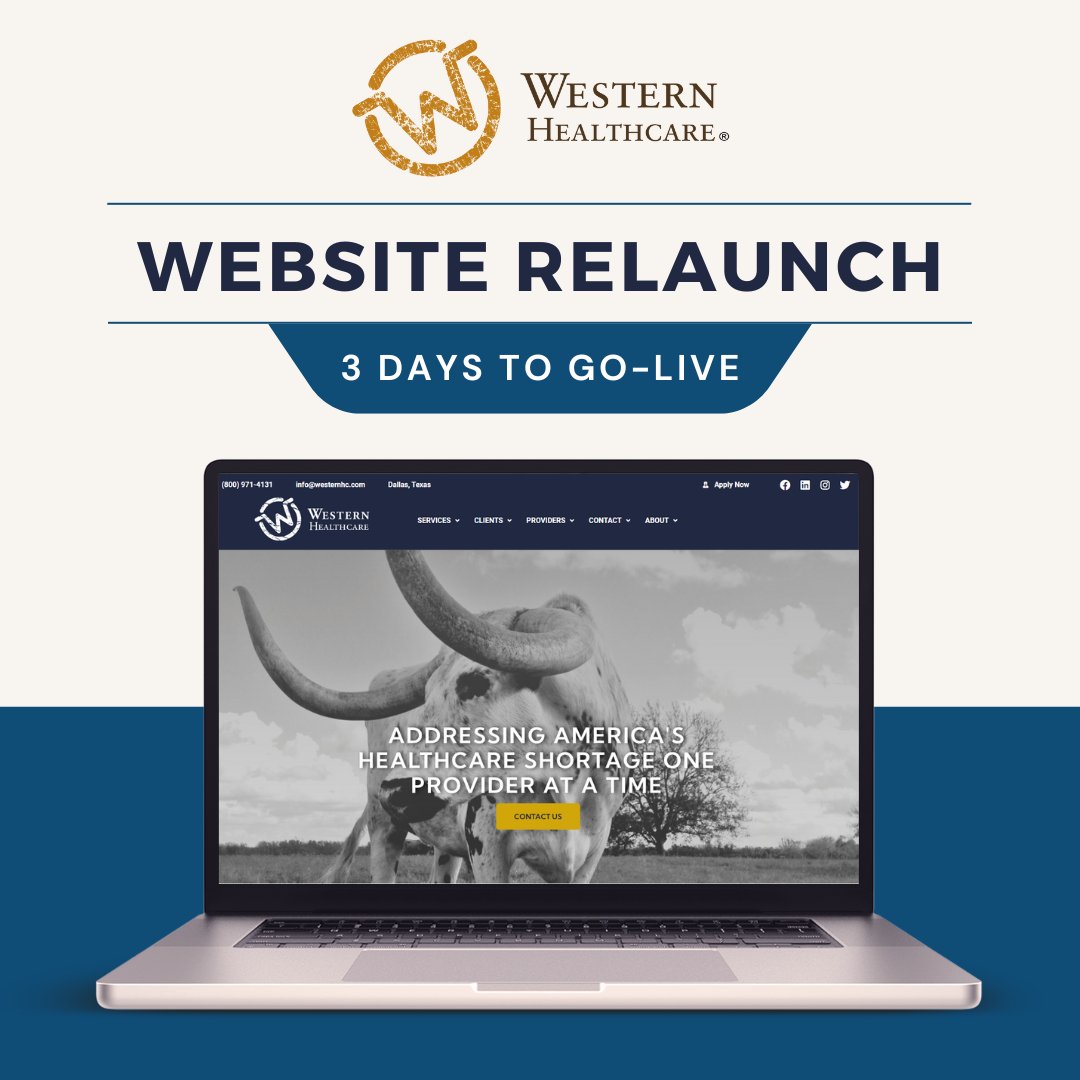 Western_HealthC's tweet photo. 💻We're excited to announce some big news that we've been working on behind the scenes: Our new website is set to go live in just three days! Stay tuned for the official launch announcement. 🤠 #WesternHealthcare #NewWebsite #ComingSoon #StayTuned https://t.co/IOHQe33JIl