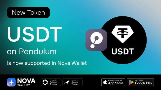 PolkadotSpace's tweet photo. ✨ @NovaWalletApp Now Supports @pendulum_chain
✨ $USDT on #Pendulum is now supported in #NovaWallet!
✨ #PendulumChain is a smart contract blockchain network connecting fiat rails to the decentralized finance ecosystem.
⬇️ Visit Here:
https://t.co/0u6lG6ycOU https://t.co/oxAAeCu71T