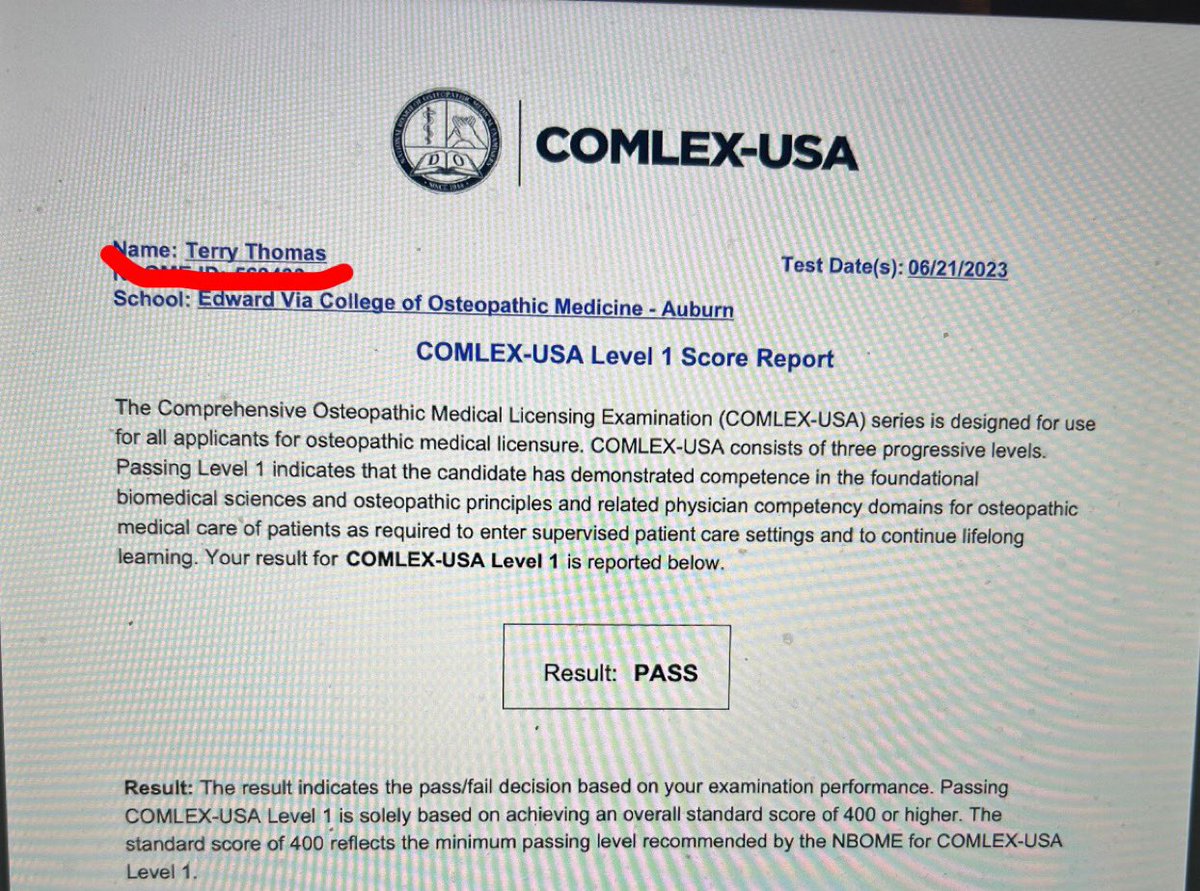 ttime_55's tweet photo. 1st board exam in the books. Officially a 3rd year medical student. #IPassedCOMLEX https://t.co/SgbuNZV68S
