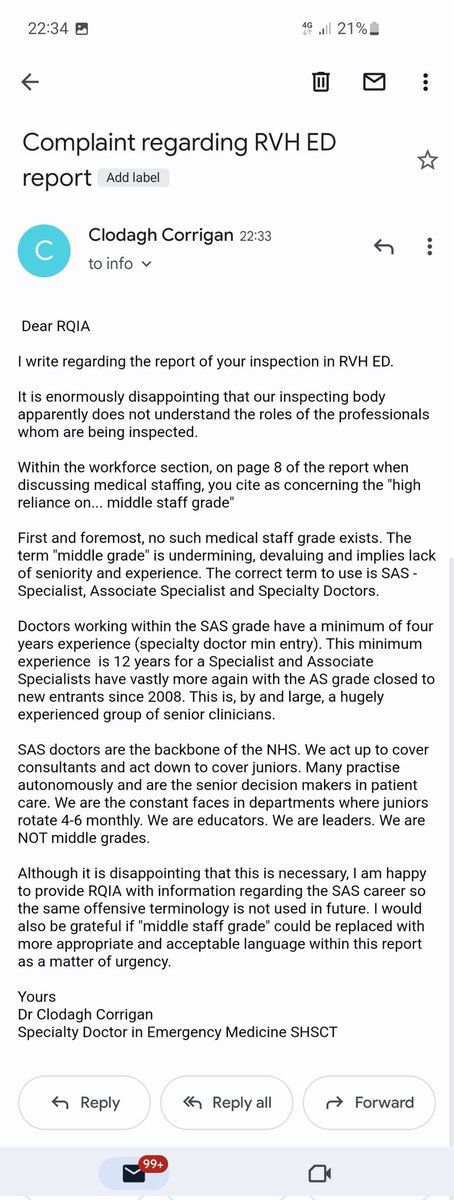 RQIA - another organisation not understanding #WeAreSAS and calling us 'middle staff grade'. I have emailed via RQIA complaints as below #SASbyChoice #WeAreNotMiddleGrades @BMA_NI