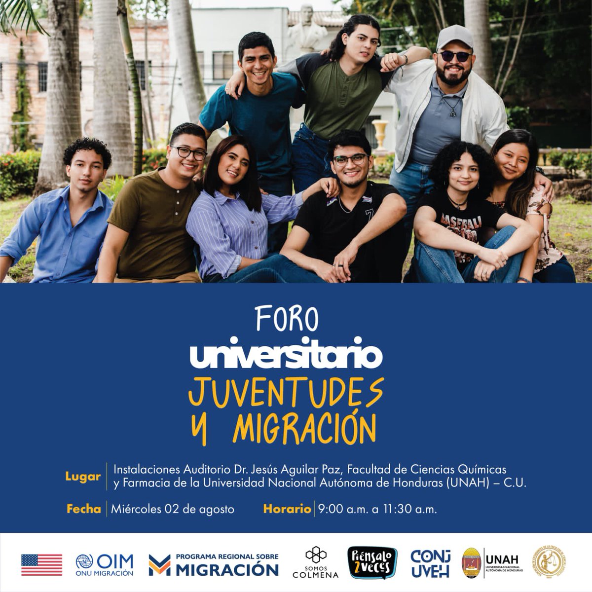 conjuveh's tweet photo. 📢 ¡Atención jóvenes universitarios! Únete al I FORO UNIVERSITARIO: JUVENTUDES Y MIGRACIÓN 🌟 Organizado junto a @OIMhonduras este evento promueve el diálogo sobre la migración desde una perspectiva juvenil. 

Pre-registro: https://t.co/wCJ7IvnkvZ https://t.co/I8tCuqNTIY