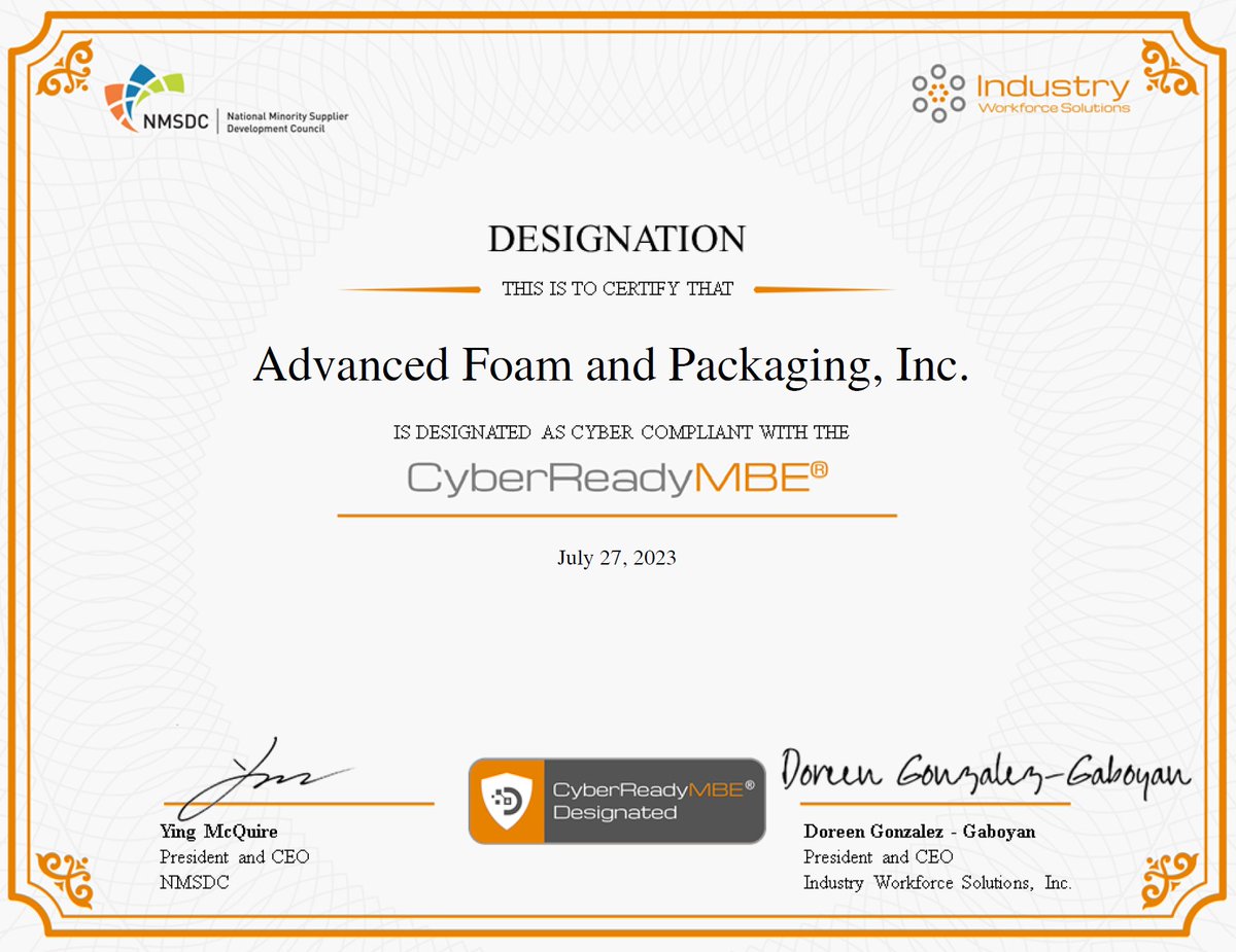 advanced_foam's tweet image. Proud to say we are now a Cyber Ready MBE!