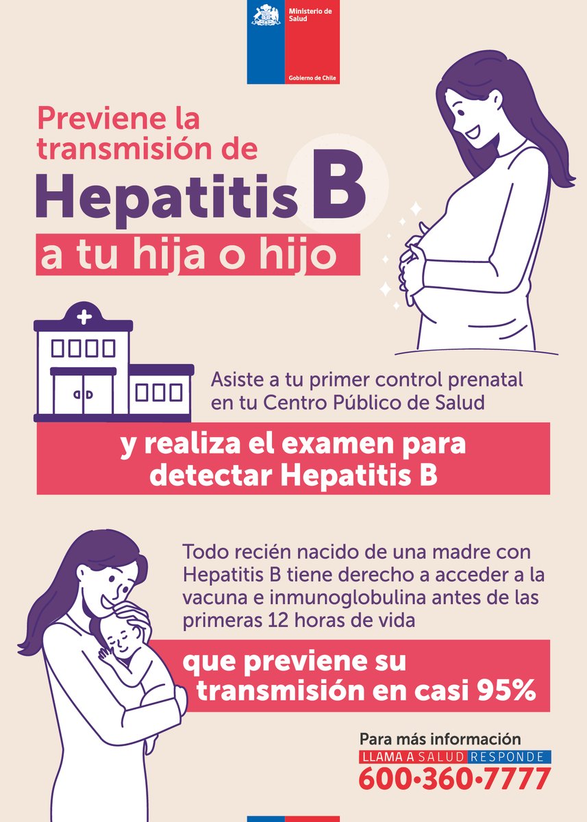 ministeriosalud's tweet photo. Realízate el examen para de detectar Hepatitis B en el primer control prenatal, y estarás previniendo la transmisión de Hepatitis B a tu hija o hijo.

👉🏾Recuerda: todo recién nacido de una madre con Hepatitis B, tiene derecho a acceder a la vacuna e inmunoglobulina 💉 https://t.co/Hvdh18Y3WI