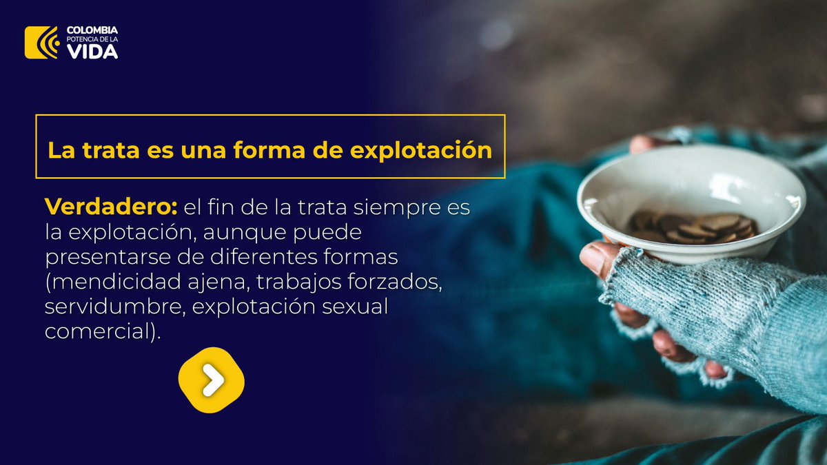 LorenaArandaOr's tweet photo. ¿Sabes #DeQuéTrataLaTrata?
Aquí te contamos los mitos y realidades de la trata de personas, un tipo de violencia que afecta los derechos de los niños y niñas de nuestro país.
Ayúdanos a compartir esta información y denunciemos a la línea nacional del ICBF 📞018000918080 y/o #141 https://t.co/KAt2fLuhsD