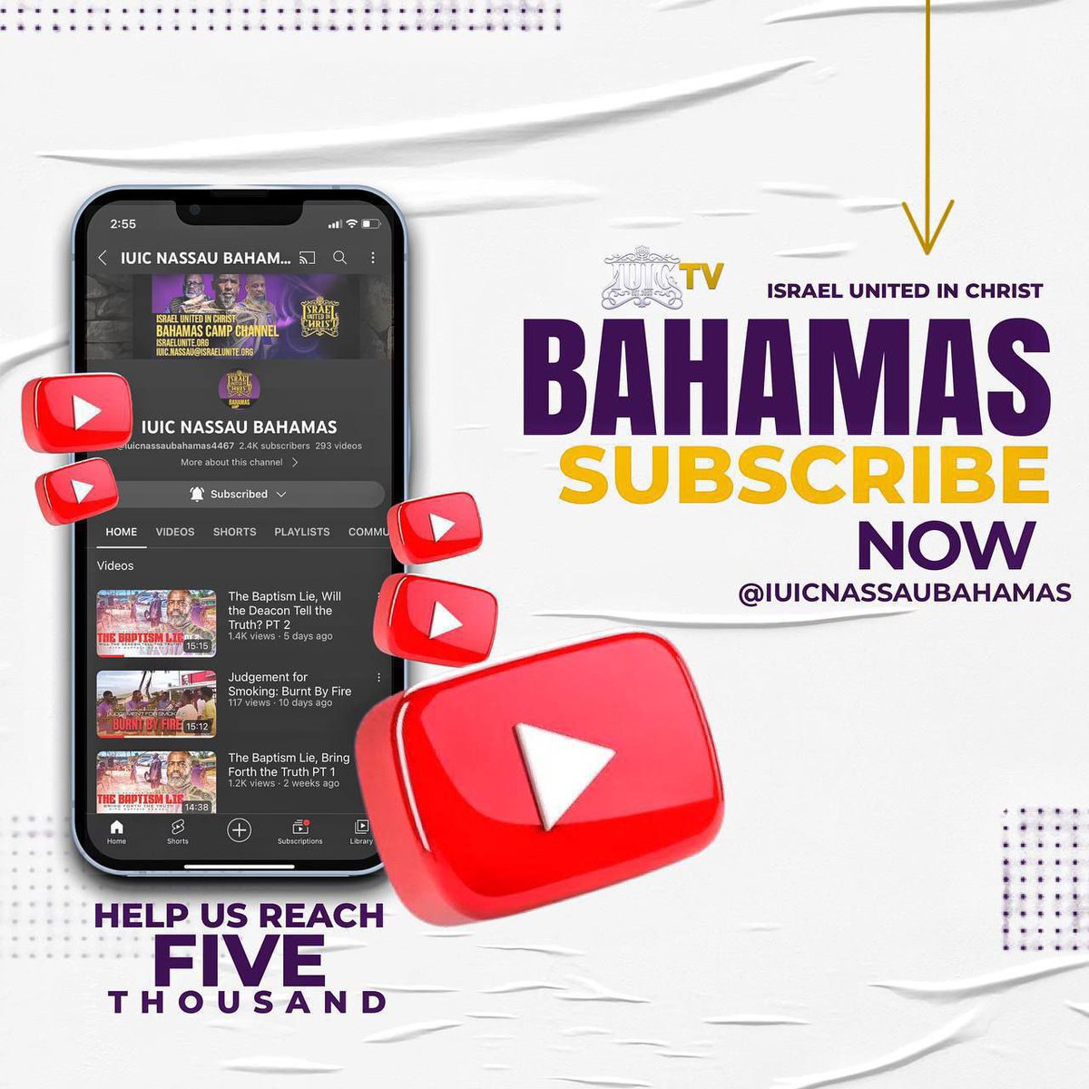 Help IUIC Nassau reach 5000 subscribers on YouTube by subscribing today! ⚡️👑
.……………………………………
Visit our website here 💻👨🏾‍💻🖥
🔴 solo.to/unitedinchrist

#IUICBahamas #IUICFreeport #ScatteredIslands #IUICStKitts #Barbados #Israelites #CaribbeanTakeover