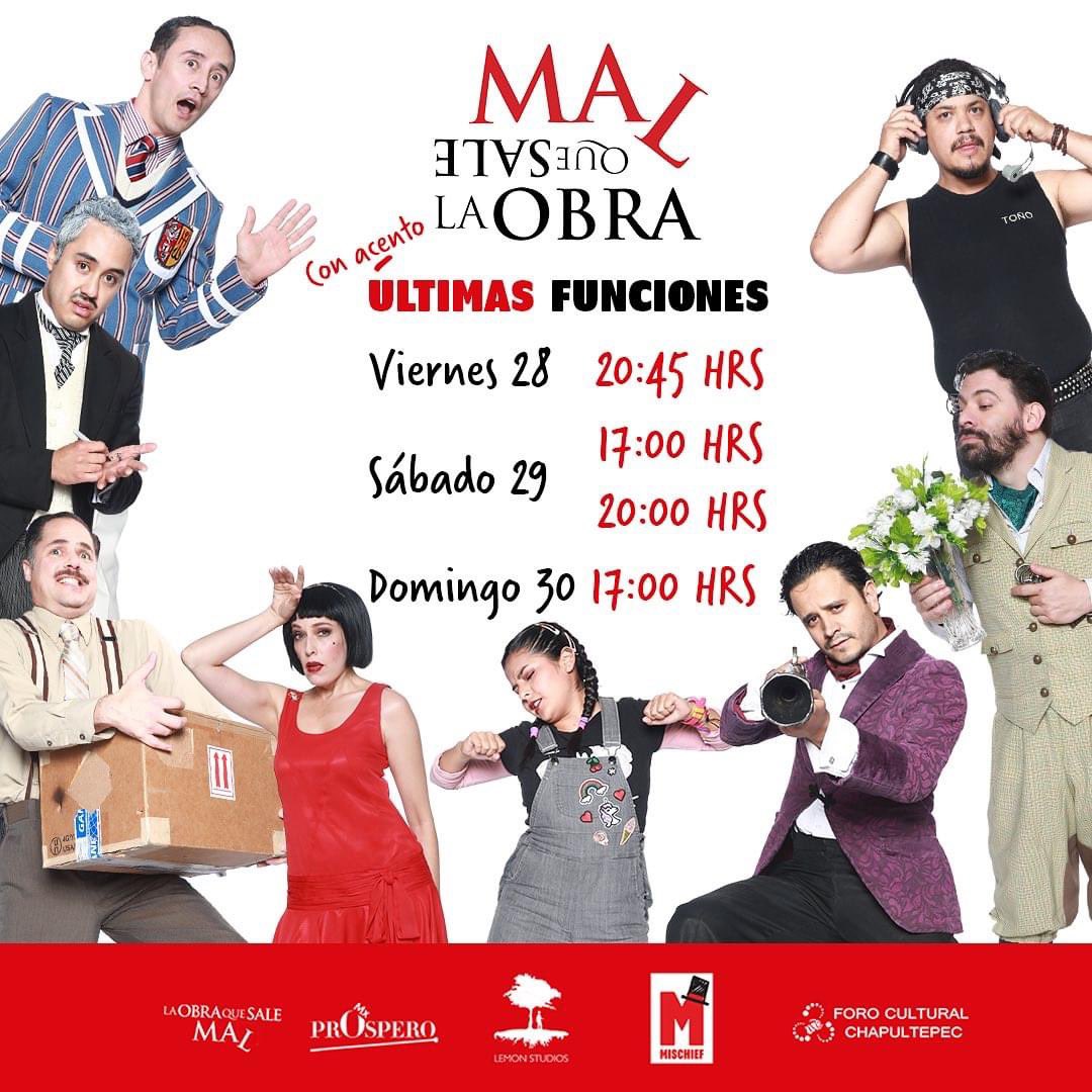 ÚLTIMO FIN de semana de #laobraquesalemal ‼️ Ahora sí nos vamos!!! Te esperamos en Foro Cultural Chapultepec, boletos en taquilla y en <a href="/ticketmaster_mx/">Benjamin Hernandez</a>