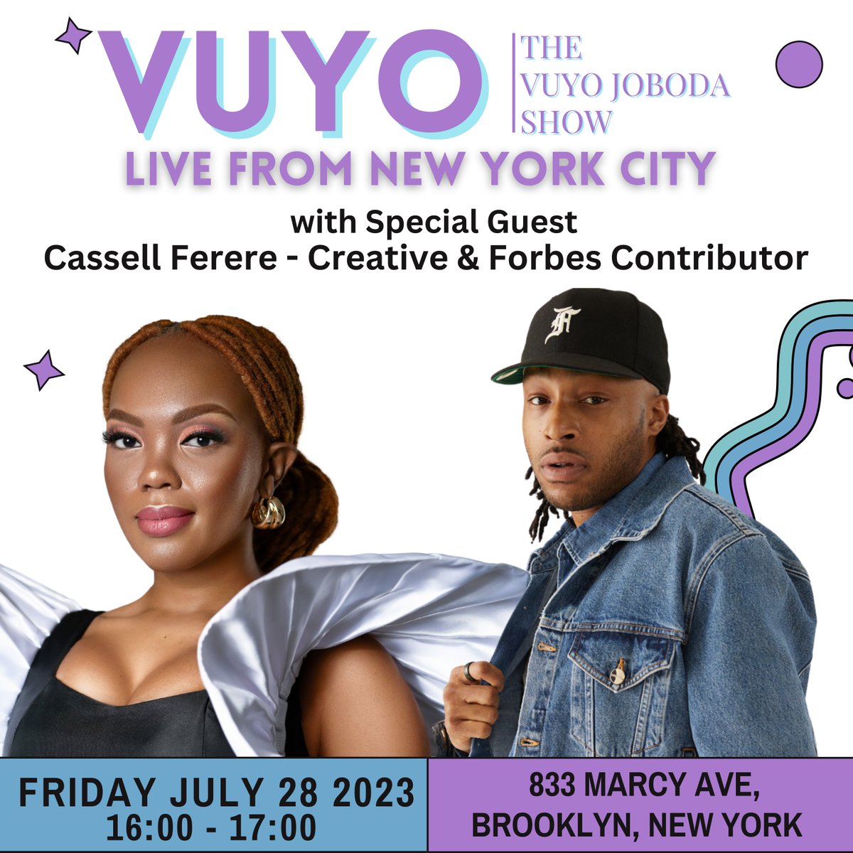 Going Live! With @VuyoJoboda tomorrow. Excited to share a bit of me and give you all this NewYorker ENERGY!!! #newyorkers