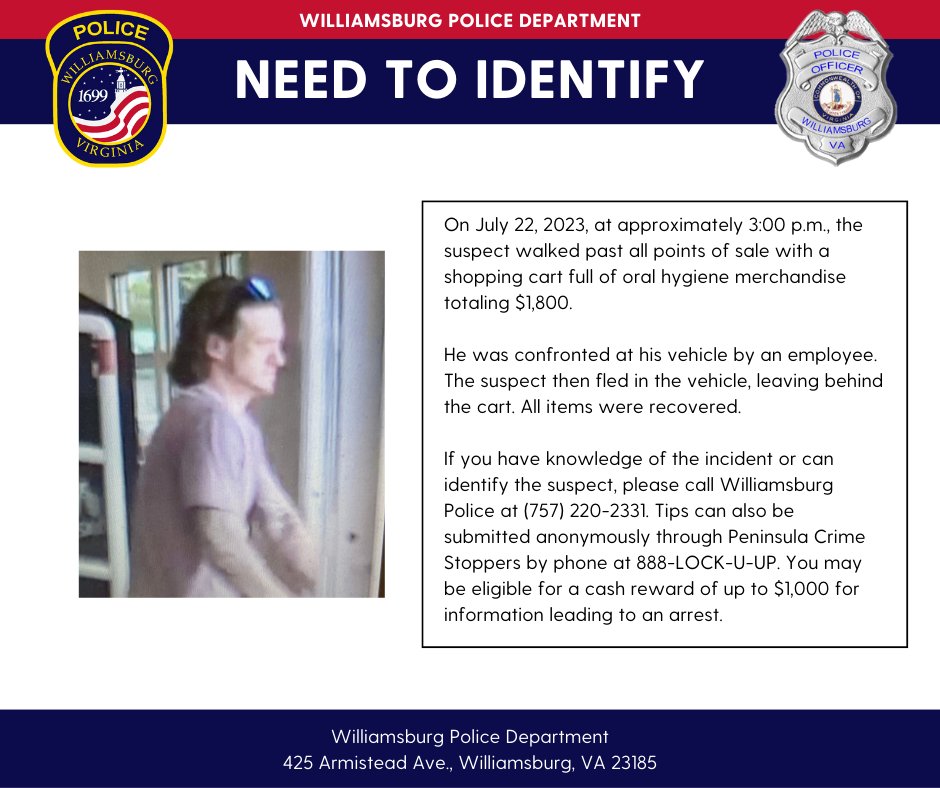 Williamsburg Police (@wpd_757) on Twitter photo 