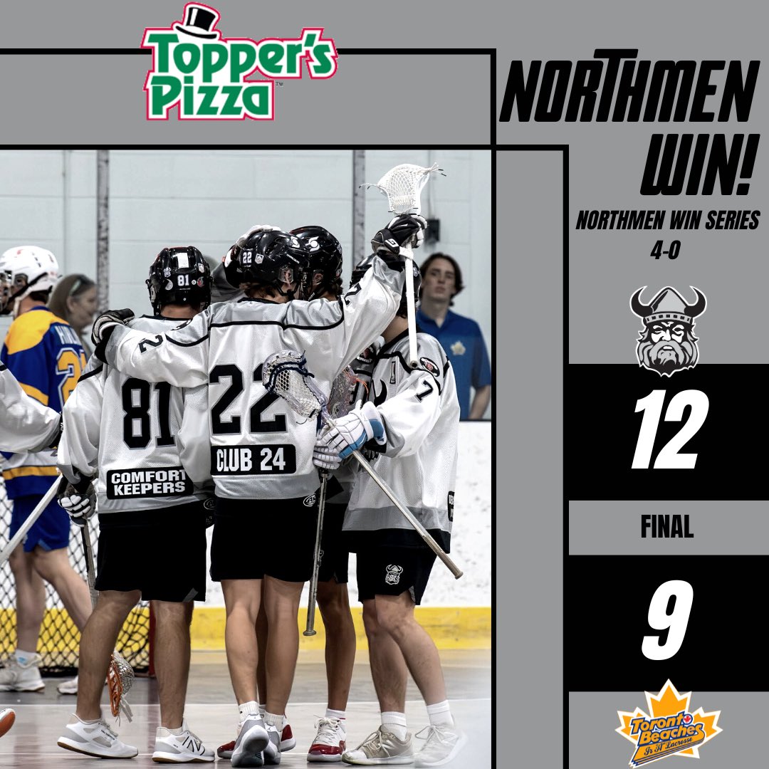 Northmen complete the sweep in Round 2 against <a href="/BeachesJrA/">Toronto Beaches</a> with the 12-9 victory on the road to clinch our return back to the Ontario Finals! #HornsUp #UpholdTheTradition