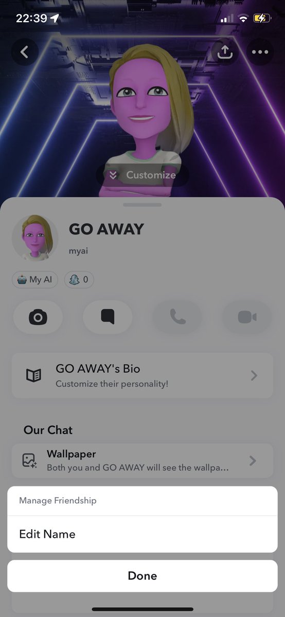 NSkittens's tweet photo. broskis @Snapchat @snapchatsupport let me remove the ai i do NOT want it i will NOT agree to the terms of using it I WANT IT OFF MY PHONE PLEASE!!!!!! there is NO option to block or remove it and i DO NOT WANT IT https://t.co/HCNn1N9BDM