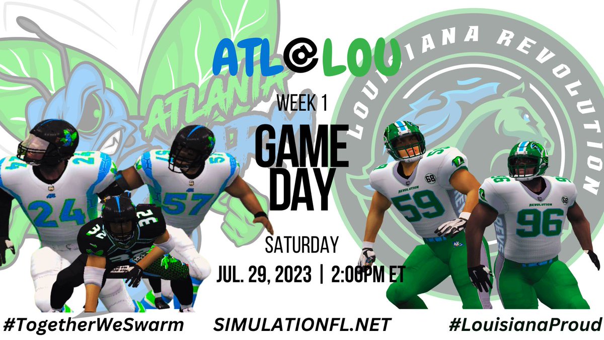 GameDay is right around the corner. The Revolution kickoff their <a href="/simulationfl/">Simulation Football League</a> Season 21 at home in the revamped <a href="/StackUpDotOrg/">Stack Up</a> Stadium. The Revs welcome their East Division rivals <a href="/AtlantaSwarm/">Atlanta Swarm</a> to the swamps of Houma. LA. #CadillacStyle #RevUp #LouisianaStrong