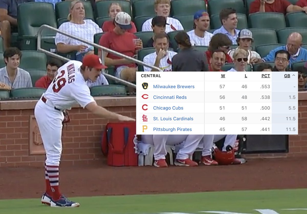 AldoSoto21's tweet photo. Mikolas was just reminding everyone where the Cardinals are in the standings. https://t.co/LwBPv5GZpU
