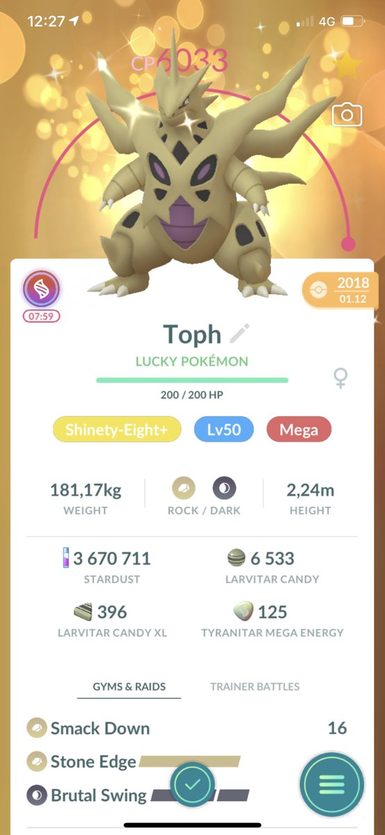 Gotta say I somehow wasn’t expecting her to end up so biiig. Like, over 6k is monsterous by pokemon go standards.