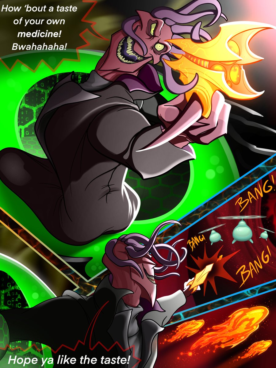 New #OsmosisJones2 page! Thrax being a badass 😁 I can't get enough of  drawing him in action poses 💚🔥🔥🔥🔥🔥 https://t.co/35noVUHhno  #WebtoonCanvas #Webtoon #artistsontwitter #comics #Thrax #fanart  #OsmosisJones #webcomic, image size:900x1200