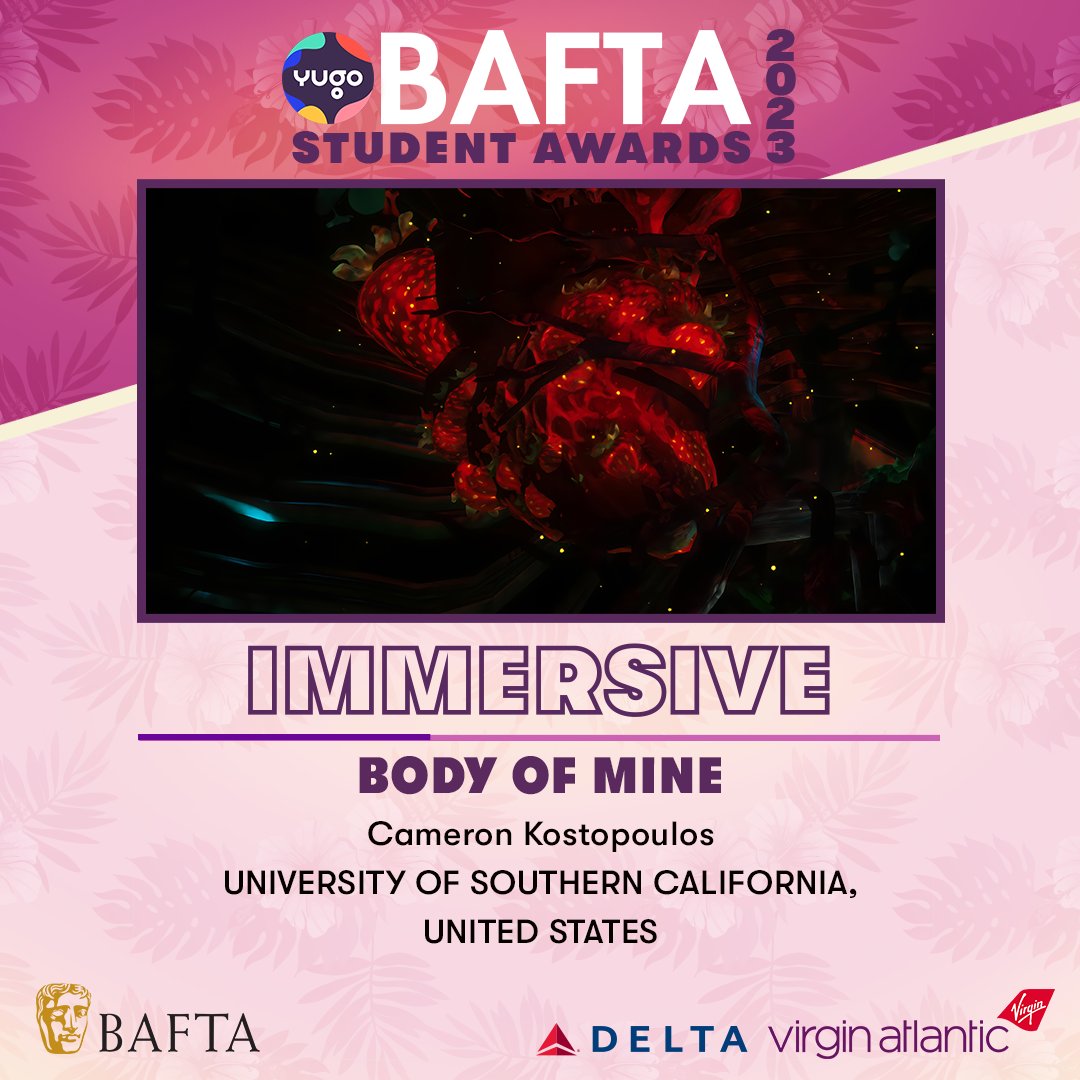 The winner of the 2023 Yugo BAFTA Student Award for Immersive is “Body of Mine”, created by Cameron Kostopoulos from the University of Southern California in the United States.