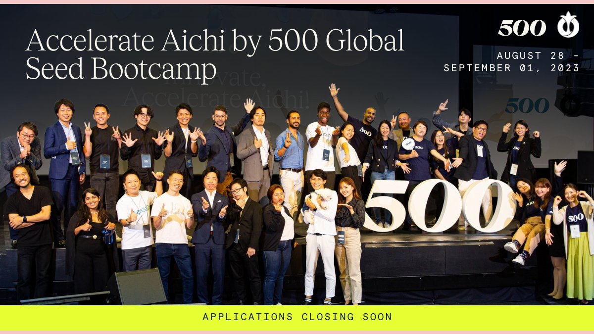 500GlobalVC's tweet photo. We're taking applications for our Seed Bootcamp in #Japan! Participating startups will be invited to a dedicated workspace in Nagoya, Japan to learn from and work with our expert mentors on their business through this 5-day bootcamp! 

Apply here: https://t.co/a4Rxqx5u7P https://t.co/oEcr8foPz3