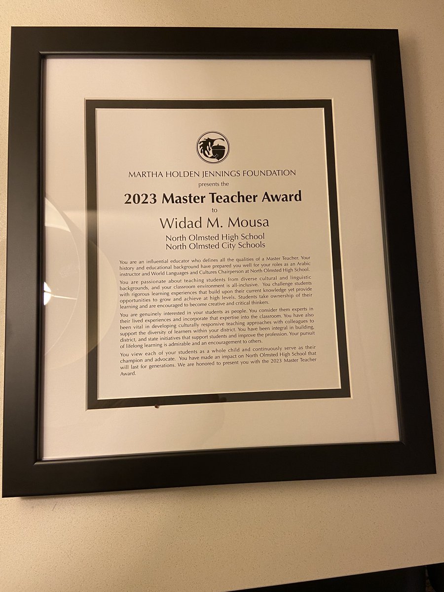 I am humbled and honored to receive the Martha Holden Jennings Foundation Master Teacher Award for 2023!Thank you <a href="/MHJFoundation/">Martha Holden Jennings Foundation</a> <a href="/NOCSEagles/">NorthOlmstedSchools</a> <a href="/Brand_Dave/">Dave Brand</a> Thank you Dr. Pyros and Ms. Shadrake for supporting me and attending the award ceremony!