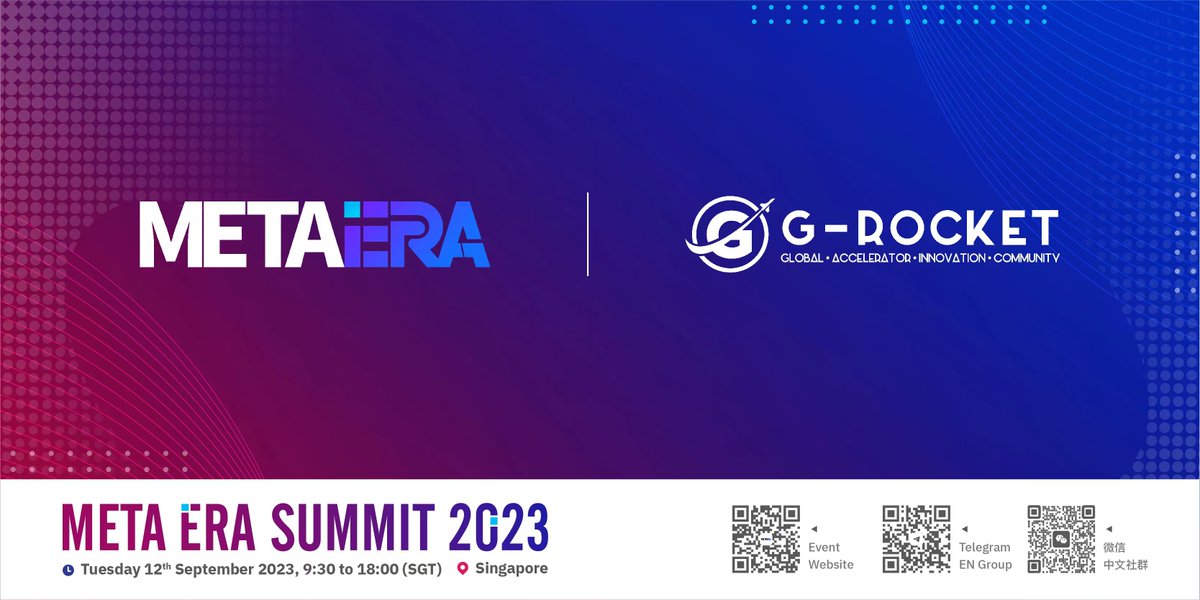Delighted to confirm the role as an official co-host for the Meta Era Summit 2023. A synergy aimed at shaping the future of the Metaverse and Web 3.0. 
G-Rocket正式成为2023年 Meta Era Summit 官方联合主办方，期待共同揭开元宇宙与 Web 3.0 的新篇章。#MetaEraSummit2023 #Singapore