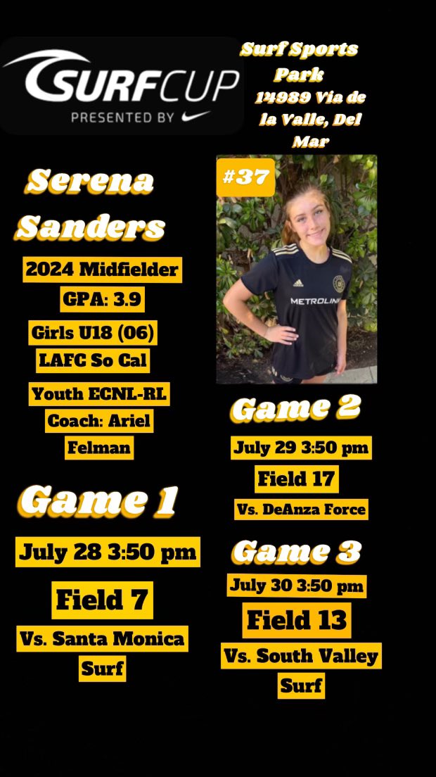 Surf Cup kicks off tomorrow! (Game #2 schedule change on Saturday to 3:50 on field 17.)