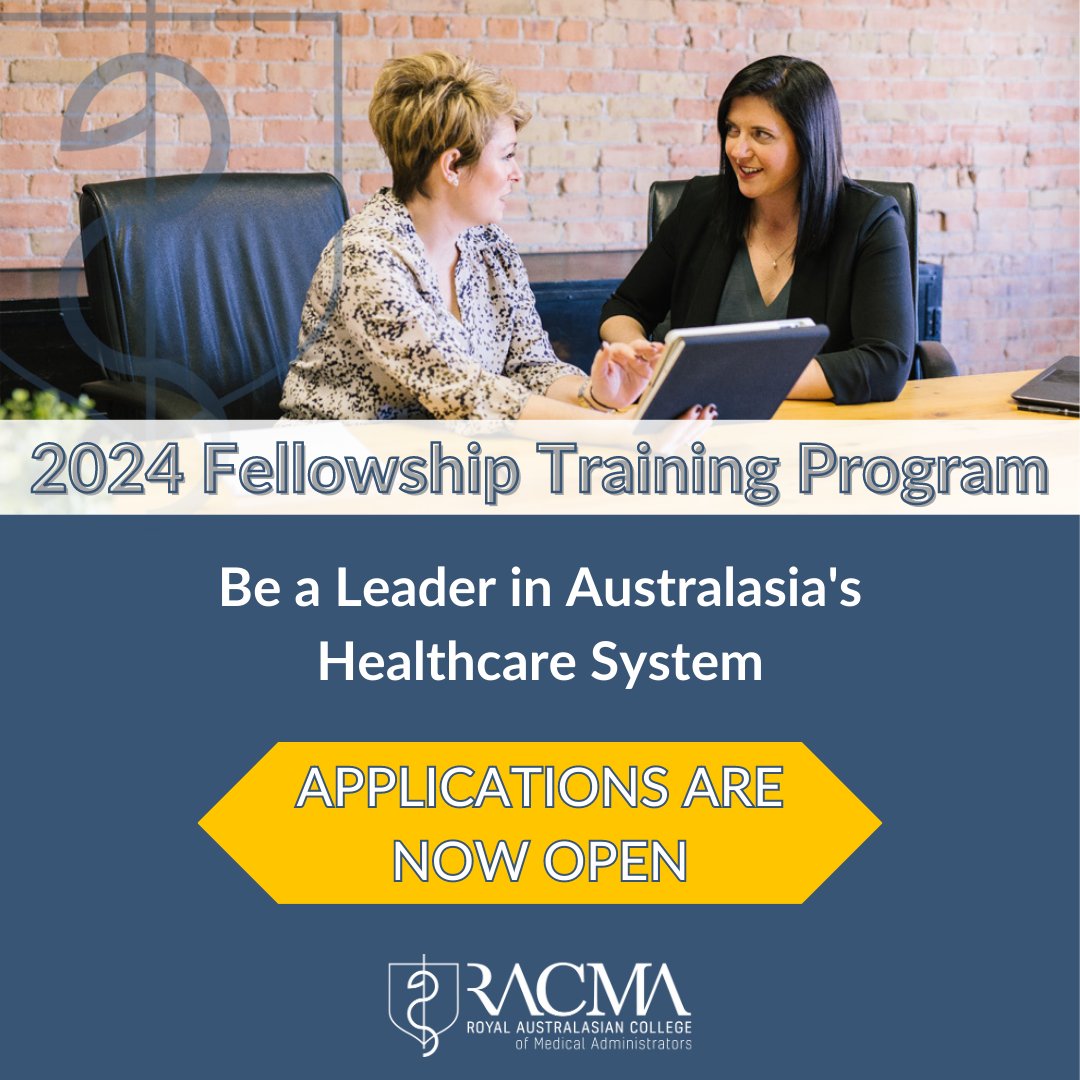 medManagerRACMA's tweet photo. Applications for the 2024 #Fellowship #Training #Program are now OPEN!
Are you interested or do you know or work with someone who is an excellent #MedicalLeader and should become a #Fellow of the College?
Details here https://t.co/PBrJRIafOt https://t.co/RDLTY99NL1