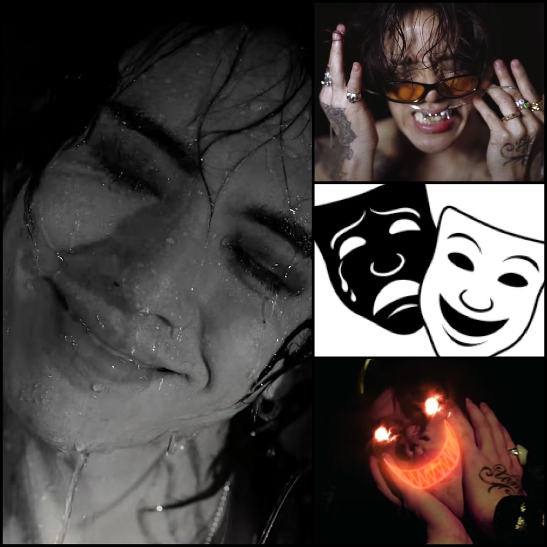 DPRsymbolism's tweet image. Interesting interplay between the classic comedy/tragedy masks, &amp;amp; emotions/characters in @DPRIAN_ ‘s work. The masks named Melpomene and Thalia after Zeus’ daughters; muses of tragedy and comedy. Opposing sides/extremes linked. One does not exist without the other; MITO/Insanity.