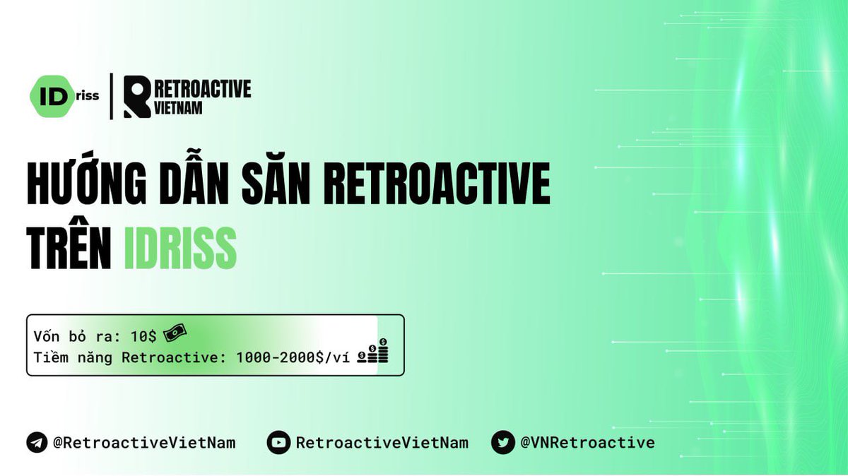 VNRetroactive's tweet photo. 🪂 IDriss là dự án Web3 tiềm năng được gã khổng lồ ConsenSys chống lưng

🎯 Dự án chưa có plan gì liên quan đến token nên đây sẽ là miếng bánh rất tiềm năng cho anh em trải nghiệm

Dưới đây là toàn tập hướng dẫn săn Retroactive trên IDriss 🧵👇

Nhớ Retweet để lưu lại