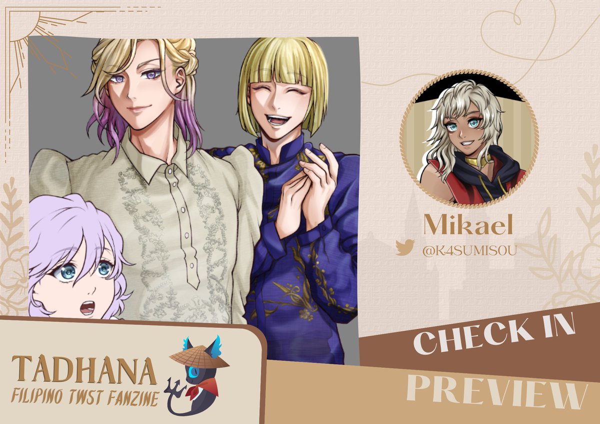 🎨 CHECK-IN 2 PREVIEWS ✨

Ang ganda!! Check out another preview piece for our upcoming zine, Tadhana! Featuring our page artist, @K4SUMIS0U ! Pomefiore fam in their drips! 💜💜💜

#twistedwonderland