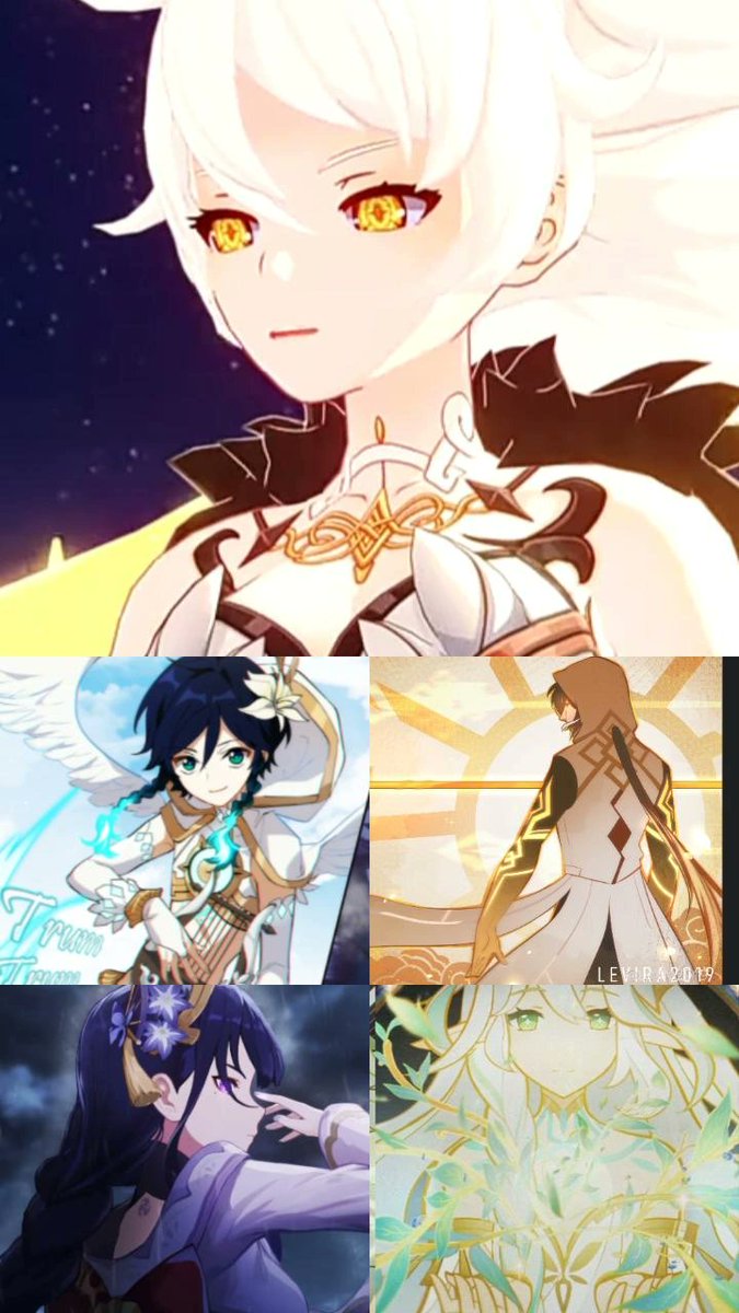 one_shouldn's tweet photo. The tattoos of the gods... In order, neck, chest and leg, arms ,upper back, and chest. They may be faint, but the tattoos are visible on their skin. What does it mean? IDK
#GenshinImpact #theory #speculation #unknowngod #venti #zhongli #RaidenShogun #Nahida https://t.co/QWkxYChDr3